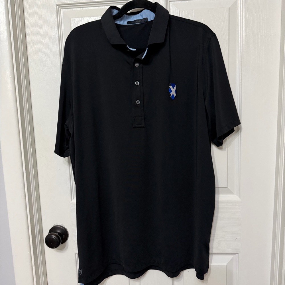 GREYSON performance golf polo black size XL Scottish flag embroidery